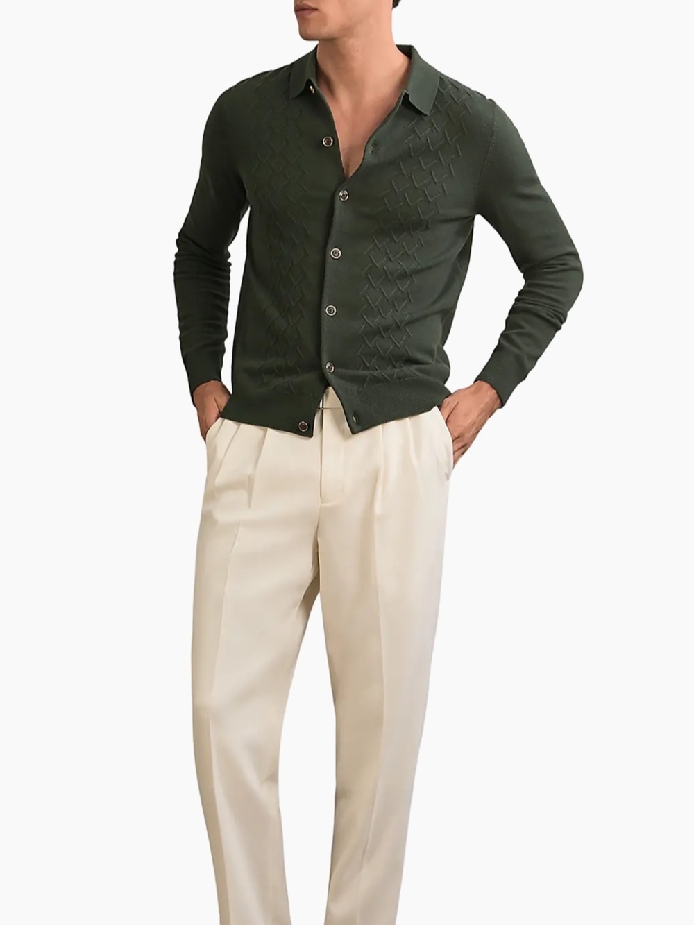 Reiss Gideion Wool Jersey Polo Sweater in Dark Green